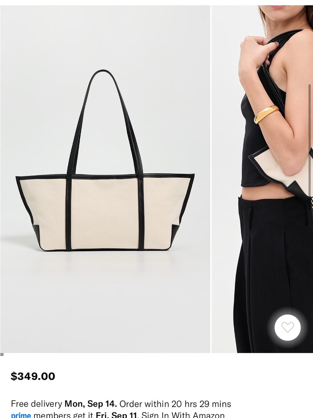 St. Agni Slim Bateau Cream Canvas Tote with Black Trim